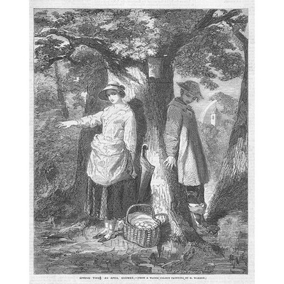 HENRY WARREN Springtime: An April Shower - Antique Print 1857