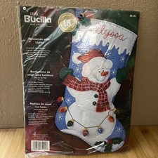 Bucilla SNOWMAN WITH LIGHTS, 85101, FELT Christmas Stocking Kit. 18" 2004 NEW
