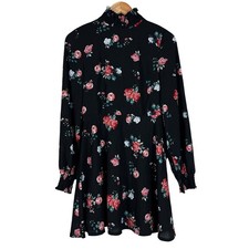 Pretty Little Thing Mini Dress Womens 4 Black Floral Mock Neck Witchy Whimsigoth