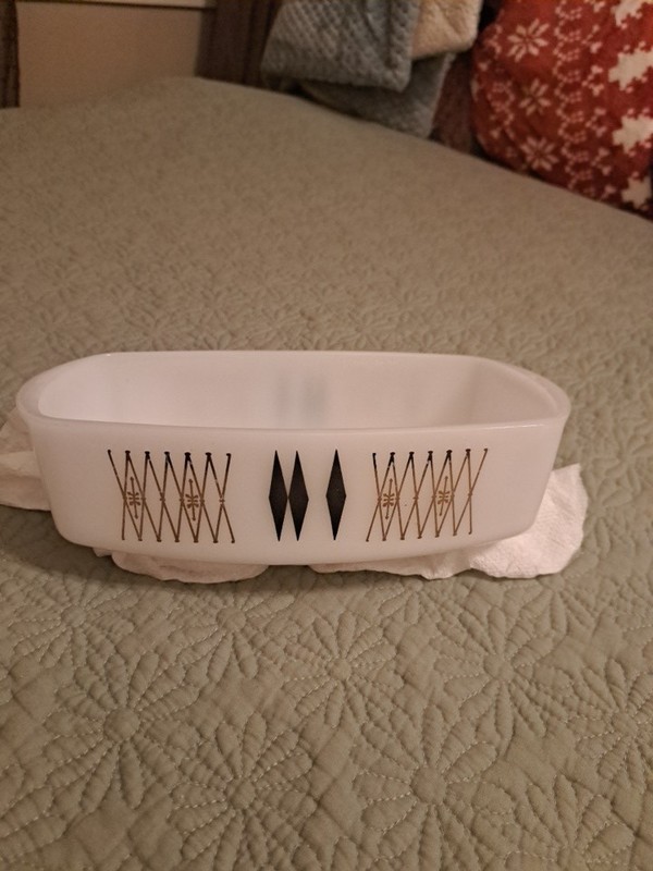 MCM Federal Milk Glass Atomic Harlequin Pattern Mid-Century Century Baking Dish