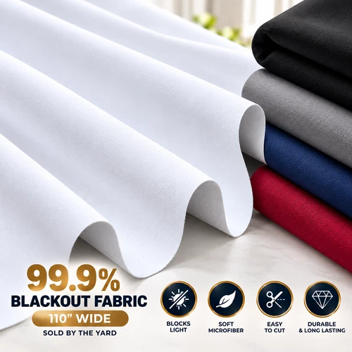 99.9% Blackout Fabric 110" Wide by the Yard Microfiber Curtain Drapery Lining - product listing photo