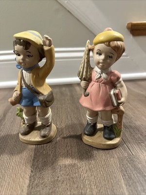 handmade pair of ceramic children s figurines