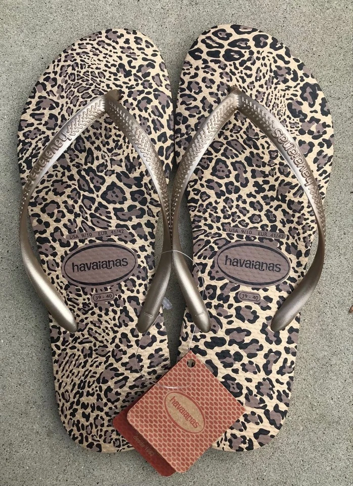 Havaianas tongs femme motif léopard beige/noir lanières dorées EU 39 caoutchouc - Photo 1/1