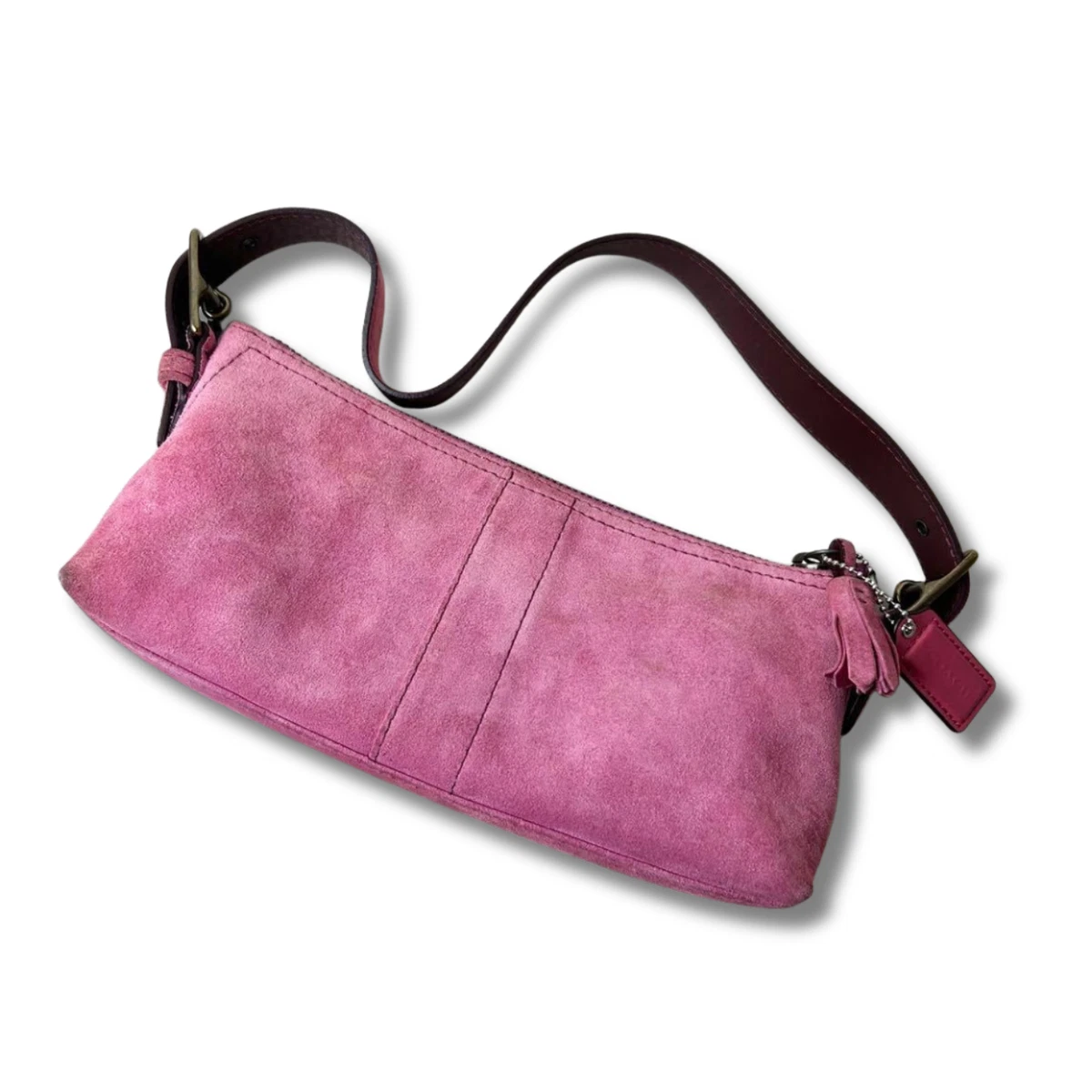 バッグ Coach Hamptons Demi Baguette Bag Purple Coach Demi Baguette Bag Purple Pebble Leather White Strap F10684