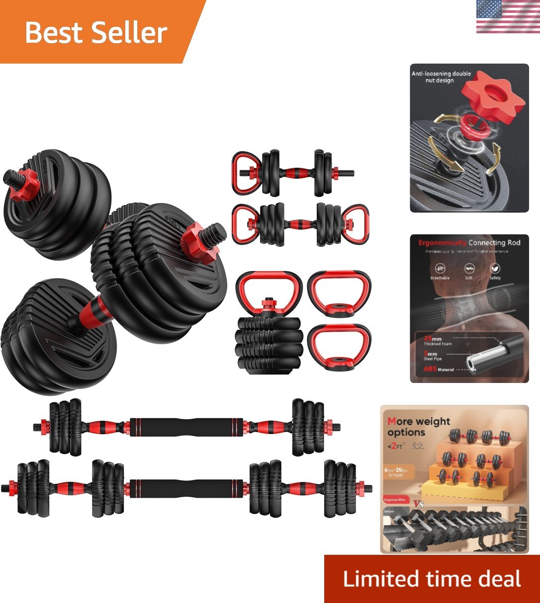 Versátil juego de mancuernas ajustables 4 en 1, 10-90 libras, para el mejor fitness en casa