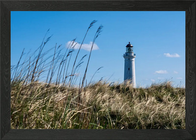 Leuchtturm auf einem grasbewachsenen Hügel Gerahmtes Wandbild Poster Leinwanddruck Bild