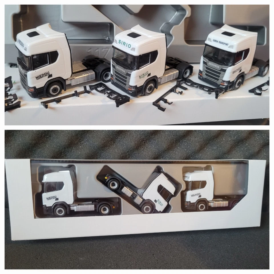 3x Scania CR20, Nieddu ,Sirio , Sarda Transporti Italia Zugmaschinen aus herpa