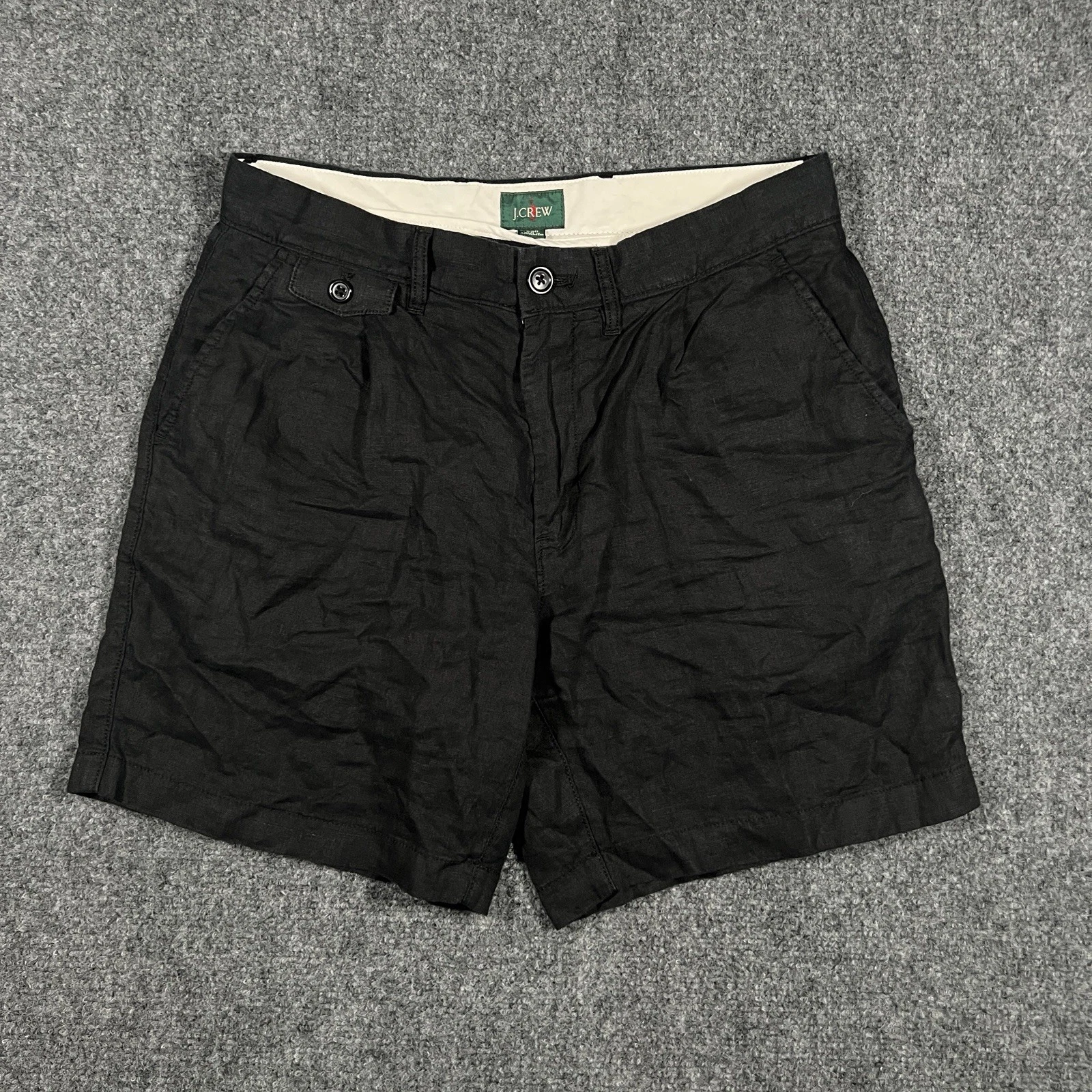 J.Crew Oarsman 100% Linen Shorts Men 30 Black Chino Flat Front Preppy 7” Summer
