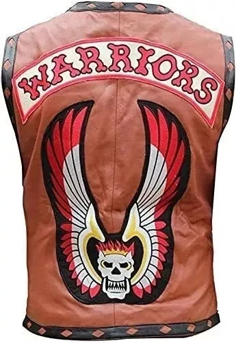 Chaleco/chaqueta de cuero real de la película The Warriors Disfraz de motociclista Chaqueta Foto 2 de 4