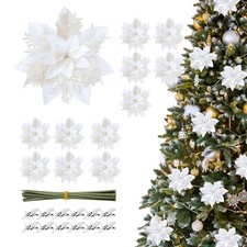 White Christmas Ornaments - 12pcs Poinsettias Artificial Flowers,White Orname...