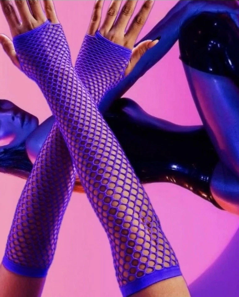 3pr Womens Sexy Long Elbow Stripper Fingerless Gloves Gothic Cosplay Accessories - Image 3 of 4