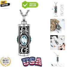 Crystal Cremation Urn Necklace for Ashes Keepsake Stainless Steel Memorial Pe...