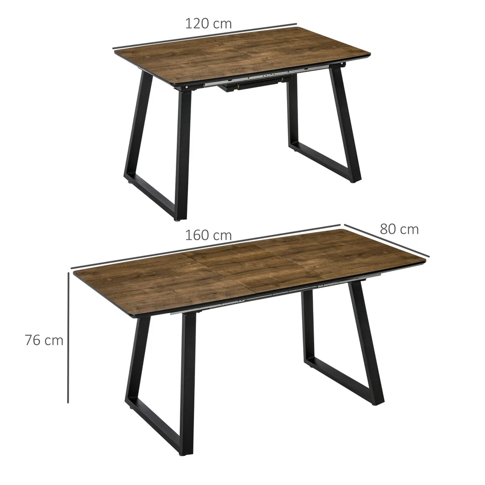 Extendable Dining Table Rectangular Wood Effect Tabletop with Steel Frame - Image 2 of 4