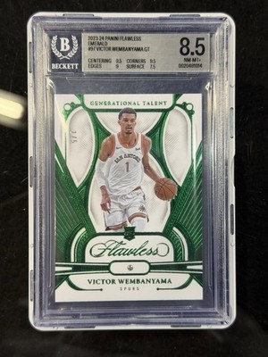 2023 PANINI FLAWLESS EMERALD #97 VICTOR WEMBANYAMA 1/5 BGS 8.5 1/1 Jersey Number