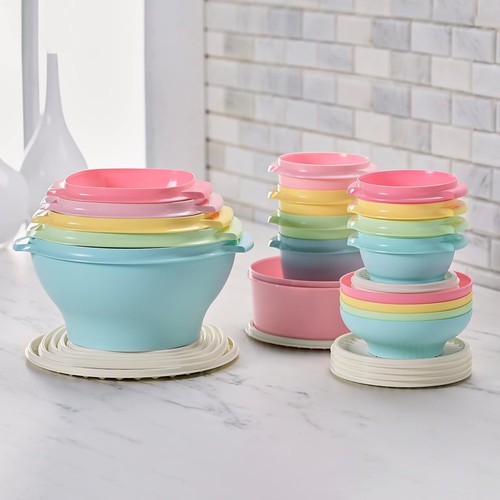 Tupperware Heritage Collection Pastel Servalier Bowls 18 Storage Container Set - Picture 3 of 18