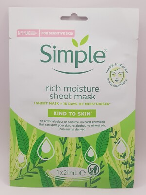 Simple Rich Moisture Sheet Mask Kind to Skin 21ml (B87 A.HJ)