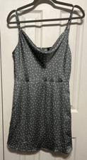 Lulus Gray & White Polka Dot Spaghetti Strap Satin Lined Dress Size L NWT