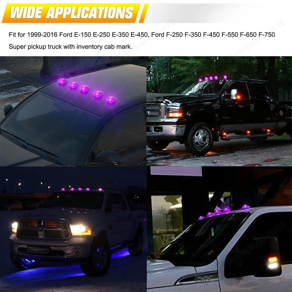 5x Luces LED moradas para techo de cabina para Ford F250 F350 F450 Super Duty 99-16 Foto 4 de 4