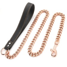 11/15mm Rose Gold Stainless Steel Dog Chain Leash Cuban Link Chain Leash 3/4/5FT