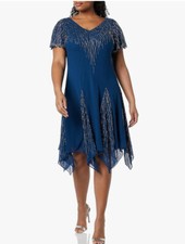 J Kara Women's Dress Beaded Dress Flutter Sleeves Hanky Hem Size 10
