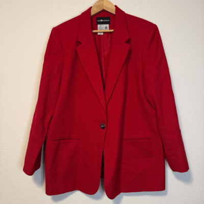 Vintage Sag Harbor Red Wool Longline Single Button Blazer Size 18