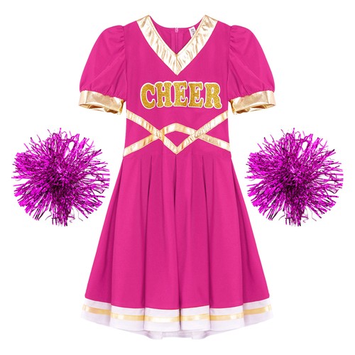 Kids Girls Cheerleading Dance Set V Neck Cheer Leader Outfit CHEER Printed - Picture 21 of 41