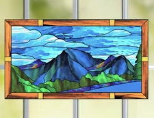 Scenic Mountain Faux Stained-Glass WINDOW CLING Size 10.6" Repositionable Vinyl