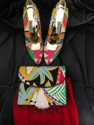 Women's Escada Pump Heels Shoes Size 37/7US Floral Print With Matching Purse