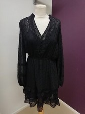 EX OASIS LADIES BLACK CHIFFON SPOT TEXTURED FRILL DRESS NEW (563) SALE