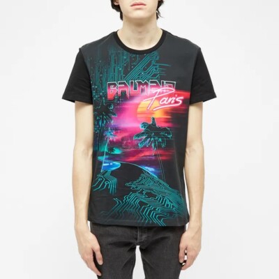 Balmain Circuit Retro Palm Tree Logo T-Shirt Black - 100