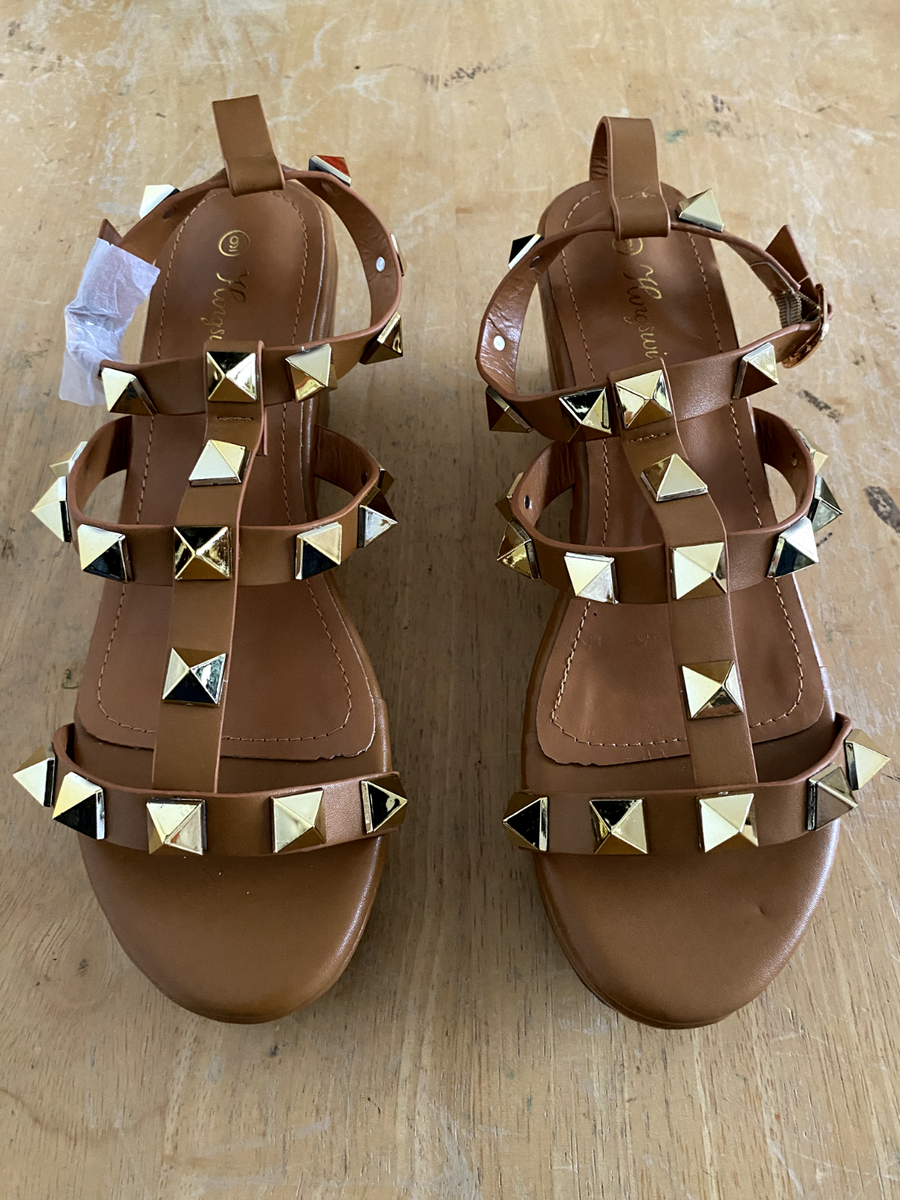 Hingswink Women's Wedge Studded Gladiator Platform Sandals Heels