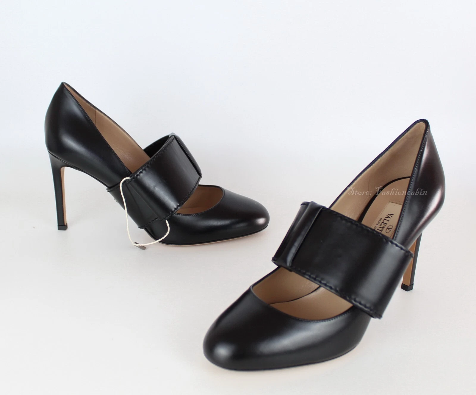 Nuova pompa con fiocco VALENTINO GARAVANI Mary Jane pelle nera EUR 37 lavoro e festa