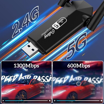 Chiavetta WiFi USB 3.0 1300 Mbps – Dual Band 2.4/5.8 GHz, Antenne 5 DBi, Per PC E Mac
