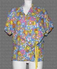 Looney Tunes Tweety Colorful Flowers Blue Super Soft Knit Pajamas Wm's L NWT