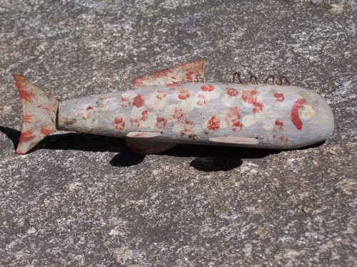 Antique Wooden Metal Painted Fish Decoy Lure MI Old Hand Made Ice Fishing Spear - Picture 7 of 8
