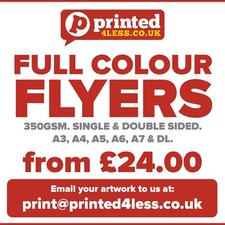 FLYERS LEAFLETS PRINTED FULL COLOUR 350GSM CARD A3 A4 A5 A6 A7 DL MENU PRICE 300