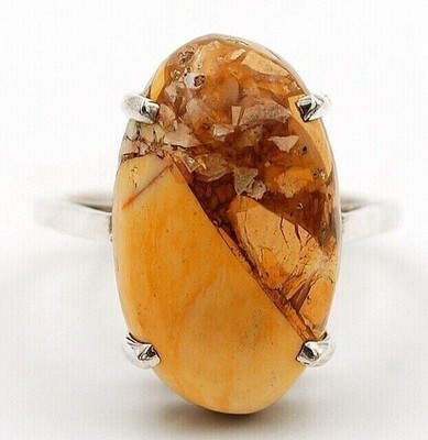 Natural Brecciated Mookaite 925 Sterling Silver Ring Sz 6.5  