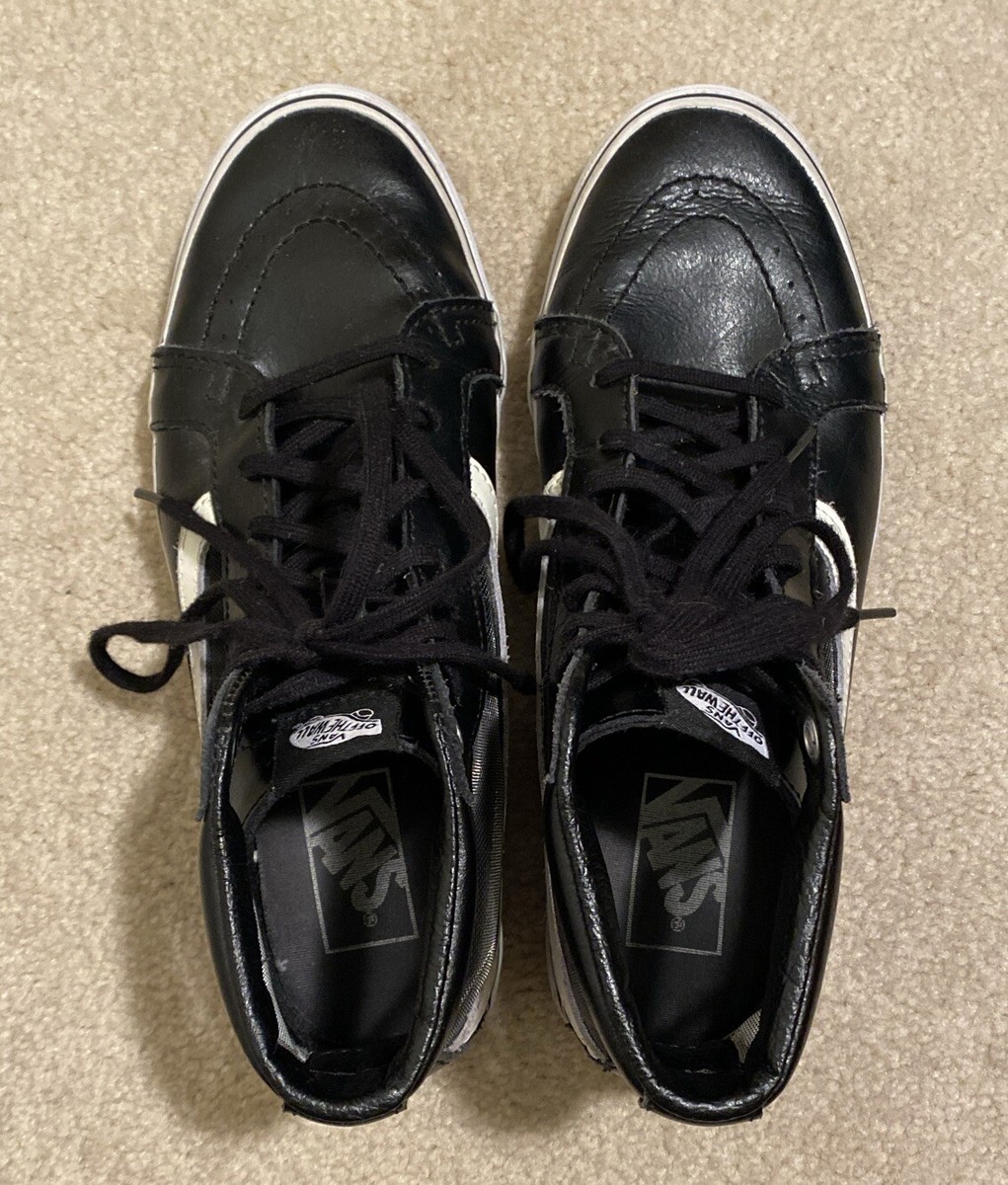 Vans Sk8 Hi Black Leather Mesh Sides High Top Sneakers
