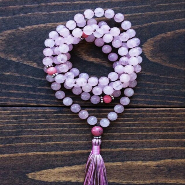 8mm Rose Quartz gemstone tassel Mala necklaces 108 Bead Chakas spirituality 8mm Rose Quartz gemstone tassel Mala necklaces 108 Bead Chakas spirituality
