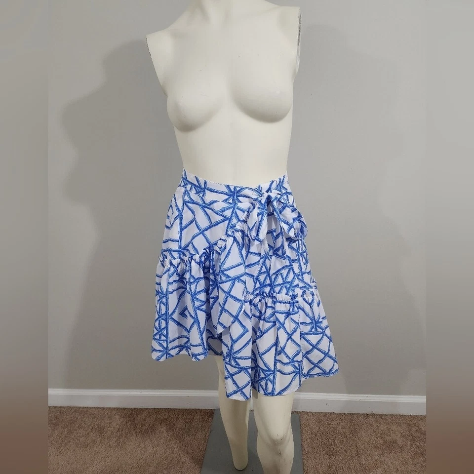 Falda envolvente de celosía azul/blanco bambú Vineyard Vines para mujer talla 2 Grand millenial Foto 4 de 4