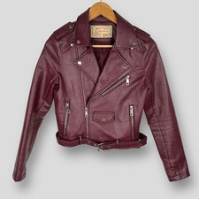 Lulu Love Womens Faux Leather Reddish Brown Biker Jacket Size S