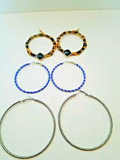 Vintage Large Hoop Earrings Lot Of 3 Plastic Metal