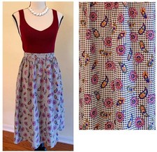 Vintage houndstooth  paisley high-waisted midi skirt by Leslie Fay
