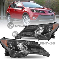 For 2013 2014 2015 Toyota RAV4 RAV-4 Headlights Assembly Black Amber Pair LH+RH
