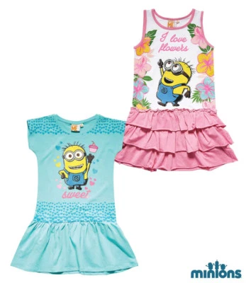 Kinder Kleidchen Tunika Mädchen Minions Kleid türkis pink 116 128 140 152 #706