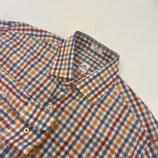 Peter Millar Men Blue Orange Red Gingham Cotton Long Sleeve Botton Down Shirt L