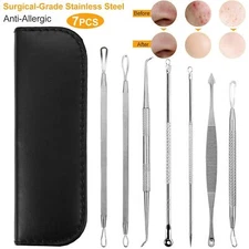 7PCS Blackhead Acne Pimple Blemish Extractor Remover Tool Kit Curved Tweezers US