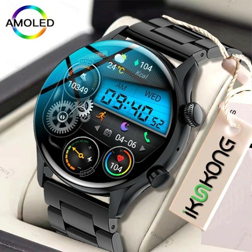 2022 Smart Watch Men AMOLED 390*390 HD Screen Waterproof Bluetooth Call New - Afbeelding 1 van 6