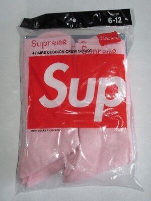 Supreme x Hanes Crew Socks 4-Pack Pink Shoe Size 6-12 NEW! F/W 2021 B | eBay s l400