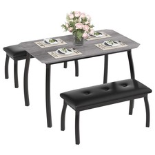 3 Piece Dining Table Set Benches Kitchen Breakfast Studio home Bar Librar Grey